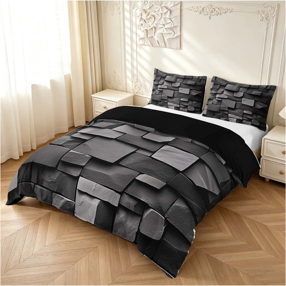 Erosebridal Dark Grey Marble Cube Bedding,Modern Black Stone Pattern ...