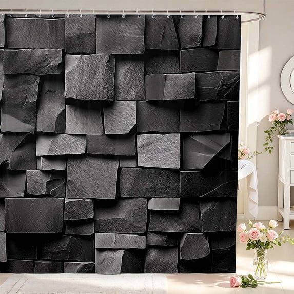 Erosebridal Dark Grey Marble Cube Shower Curtain 72Wx72L,Modern Black ...