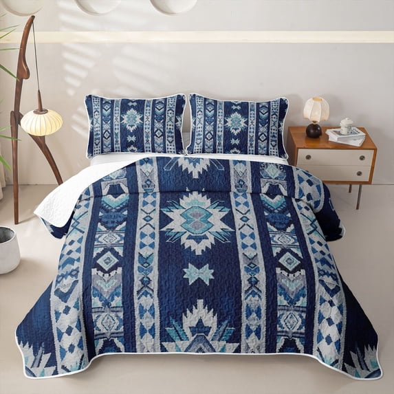 Erosebridal Deep Navy Aztec Twin Quilt Set,Tribal Stars Geometric Twin Coverlet Set For Boys,2-Piece