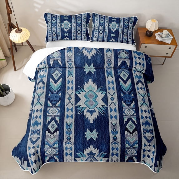 Erosebridal Deep Navy Aztec Twin Quilt Set,Tribal Stars Geometric Twin Coverlet Set For Boys,2-Piece