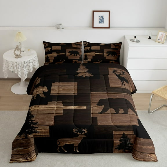 Erosebridal Deer Bear Bedding Sets Twin with Comforter, Rustic Farmhouse Duvet Insert, Woodland Wildlife Decor, Microfiber