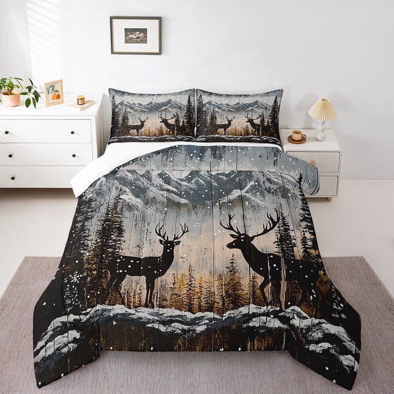 Erosebridal Deer Comforter Set Full Size Antlers Hunting Bedding Set Western Farmhouse Animal Winter Comforter Rustic Cabin Country Woodland Quilt Set