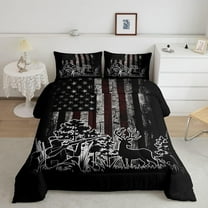 Erosebridal Deer Hunting Bedding American Flag Comforter Set Hunting Themed Duvet Set for Adult Teen Room Decor,Rustic Farmhouse Hunter Quilts Wild Animal Deer Bedding Set Full Size