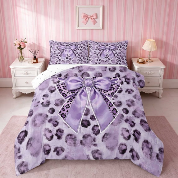 Erosebridal Delicate Satin Bow Ribbon King Size Comforter Sets for Girls, Romantic Floral Print Comforters King Size, Reversible 3 Pieces 1 Comforter and 2 Pillowcases