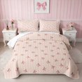 thumbnail image 1 of Erosebridal Delicate Satin Bow Ribbon Quilt Full for Girls, Romantic Floral Print Full Bedspread Sets, 3pcs 1 Coverlet and 2 Pillowcases, 1 of 7