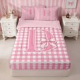thumbnail image 1 of Erosebridal Delicate Satin Bow Ribbon Zipper Full Size Comforter Sets with Fitted Sheet and 2 Pillowcases, Romantic Floral Print Zipper Bedding Set for Girls, Pink Reversible, 1 of 7