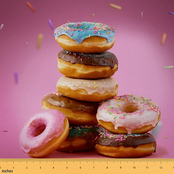 Erosebridal Desserts Donuts Fabric By The Yard, Pink Cakes Cream Indoor Outdoor Fabric, Sweet Chocolate Upholstery Fabric, 3D Food Theme Decorative Fabric Teens, 1 Yard