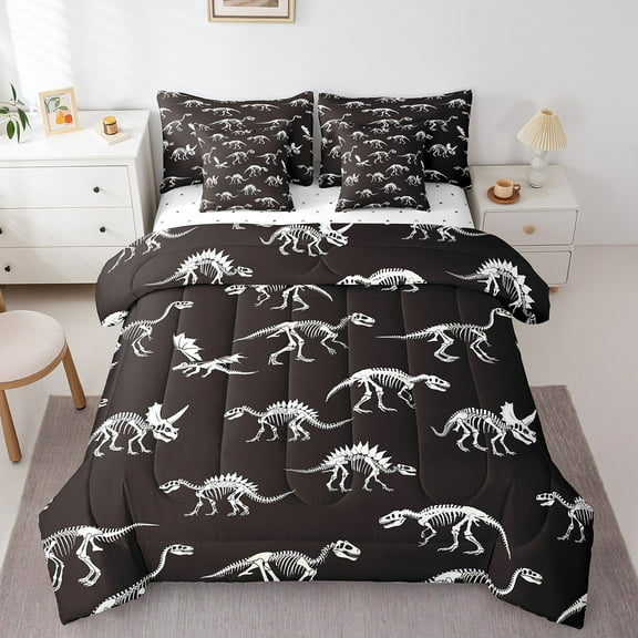 Erosebridal Dinosaur Skeleton Bedding Sets Twin Size,Woodland Wildlife Comforter Sets with Sheets,Animal Room Decorative,Lightweight,7-Piece