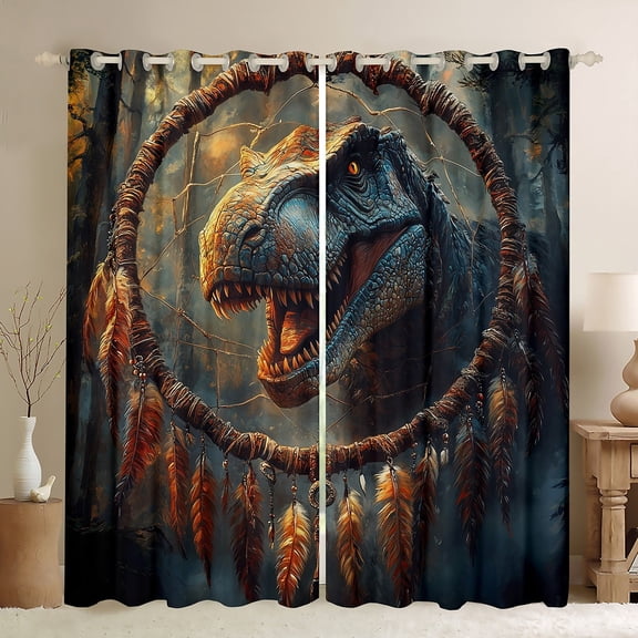 Erosebridal Dinosaur Woodland Animals Blackout&nbsp;Curtains for Bedroom Dreamcatcher Curtains&nbsp;&&nbsp;Drapes,Boho Dino Curtains for Living Room 2 Panels 42"Wx90"L