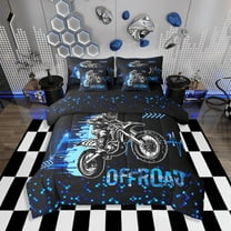 Erosebridal Dirt Bike Bedding Sets Twin Size,Extreme Sports Comforter Sets with Sheets,Grid Room Decorative,Reversible,Breathable,7-Piece