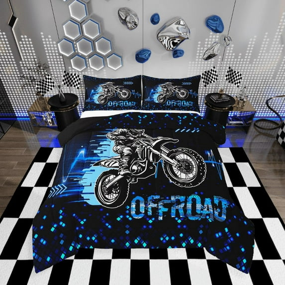 Erosebridal Dirt Bike Comforter Sets,Extreme Sports Comforters & Duvets,Grid Room Decorative,Reversible,Breathable,2pcs
