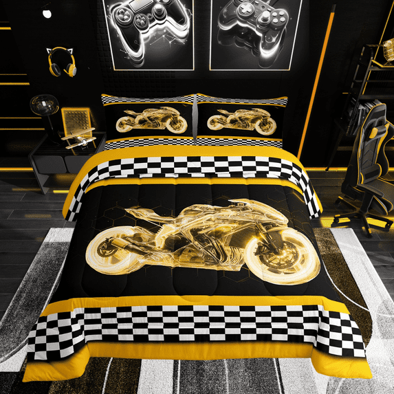 Erosebridal Dirt Bike Comforter Sets Twin Size, Sports Game Decor Comforters & Duvets, Geometric Decor, Reversible 2 Pieces