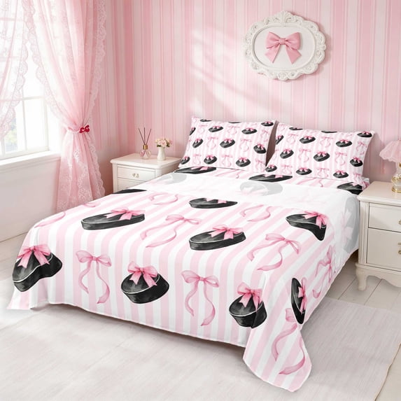 Erosebridal Disco Ball Bow Pink King Sheets for Girls, Disco Ball Bow ...