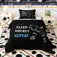 thumbnail image 1 of Erosebridal Distressed Hockey Twin Comforter Sets, Sport Bedding Set for Men and Boys, Black Reversible 2pcs, 1 Comforter and 1 Pillowcase, 1 of 6