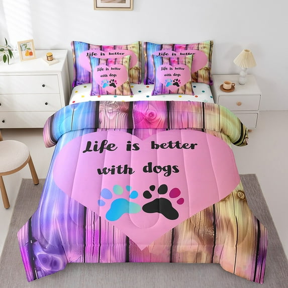 Erosebridal Dod Paw Bed in a Bag Full size, Purple Pink Bed Set, Farmhouse Decor, Reversible 7 Pieces