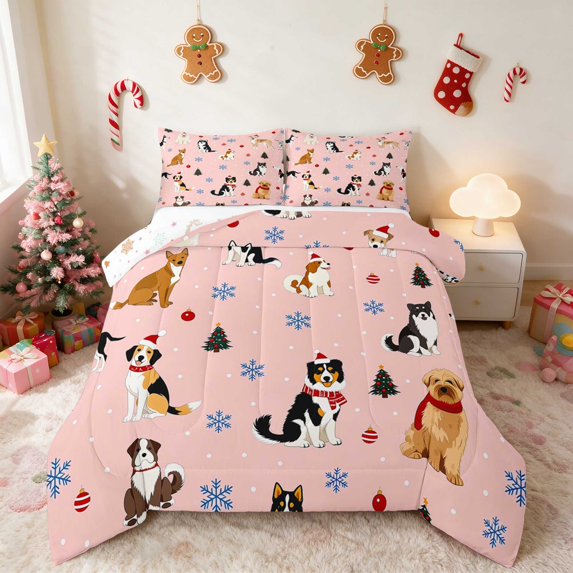 Manfei Dog Full Size Comforter Sets Christmas Bedding Comforter Set, Teal White 3 Pieces 1 Comforter and 2 Pillowcases, Xmas Reversible