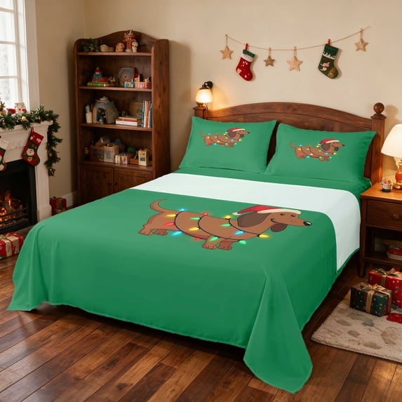 Manfei Dog King Sheets Holiday Bedding 4-Piece (1 Flat Sheet, 1 Fitted Sheet and 2 Pillowcases)