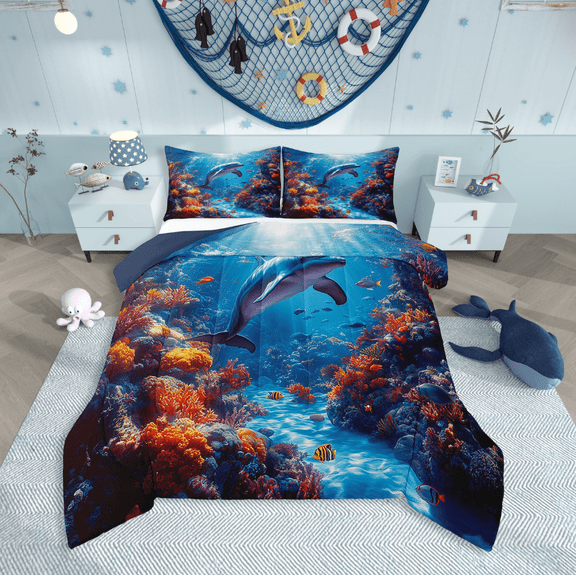 Erosebridal Dolphin Comforter Sets,Ocean Animal Comforters & Duvets,Sealife Decor,Reversible,Breathable,2pcs
