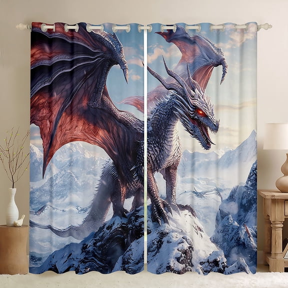Erosebridal Dragon Curtains & Drapes ,Gothic Dragon Curtains 30%-50% Blackout Hippie Room Decor,Safari Animal Curtains Dragon Decorations Mountain Window Curtain 2 Panels 42"Wx63"L
