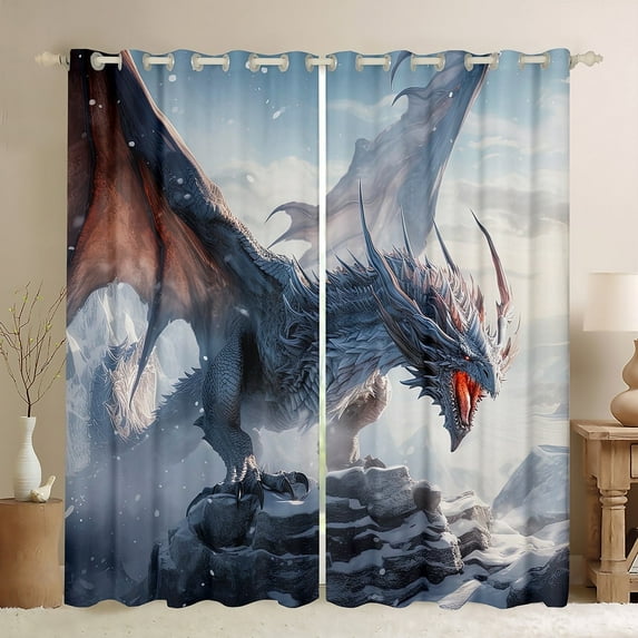 Erosebridal Dragon Curtains & Drapes ,Gothic Dragon Curtains 30%-50% Blackout Hippie Room Decor,Safari Animal Curtains Dragon Decorations Mountain Window Curtain 2 Panels 42"Wx63"L