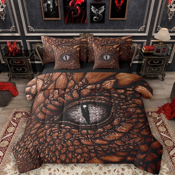 Erosebridal Dragon Eye Bedding Comforter Set, Black Brown King Bedding Sets, Black Reversible, 7pcs