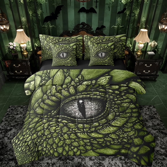 Erosebridal Dragon Eye Bedding Comforter Set, Black Green Queen Bedding Sets, Black Reversible, 7pcs