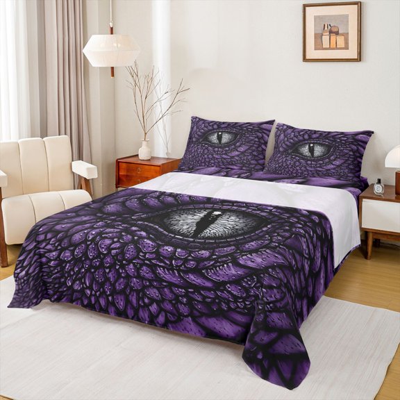 Erosebridal Dragon Eye Full Size Sheets, Black Purple Bed Sheets, 1 Flat Sheet, 1 Fitted Sheet and 2 Pillowcases