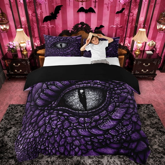 Erosebridal Dragon Eye Queen Duvet Cover Set, Black Green Bedding, Black Reversible, 1 Duvet Cover and 2 Pillowcases (No Comforter)