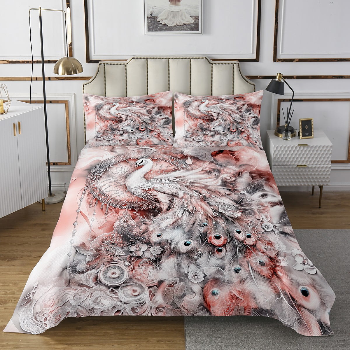 Erosebridal Dream Catcher Girls Twin Coverlet Set Boho Peacock Feather ...