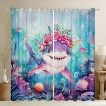 Erosebridal Sea Shark Curtains for Living Room,Sea Animal 30%-50% Blackout Curtains Set of 2 (38x45),Teenager Bedroom Decor