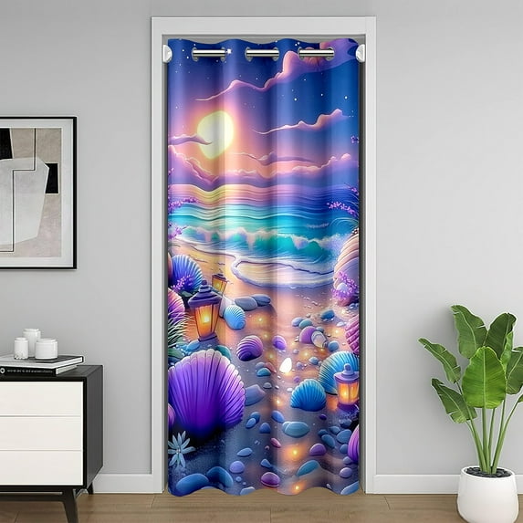 Erosebridal Dreamy Beach Door Curtain For Door Window 52x84, Purple Seashell Door Drape, Romantic Ocean Decor