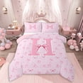 thumbnail image 1 of Erosebridal Dreamy Bow Knot Queen Comforter Set 3pcs For Girls Teens,Kids Children Pink H Letter Monogrammed Bedding Comforter Set,Pink Reversible, 1 of 6