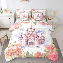 Erosebridal Dreamy Castle Bed in a Bag Twin size, Romantic Rose Bed Set, Pumpkin Cart Reversible Bedding Twin Size, Ultra Soft Room Decor, 7 Pieces