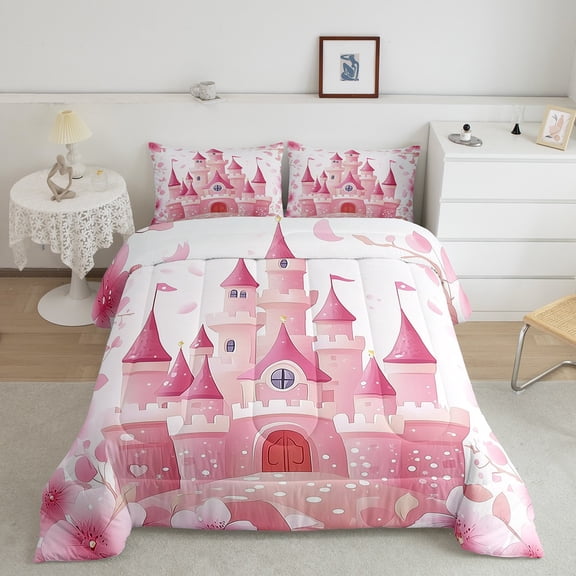 Erosebridal Dreamy Castle Bedding Sets Queen with Comforter, Kawaii Princess Comforter Sets Queen Size, Fairy Tale Reversible Duvet Insert, Lightweight Bedroom Decorative, 3pcs