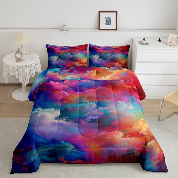 Erosebridal Dreamy Cloud Bedding Sets Twin with Comforter, Watercolor Duvet Insert, Teenager Adult Reversible Comforter Sets Twin Size, Breathable Bedroom Decoration, 2pcs