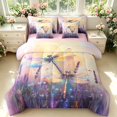 thumbnail image 1 of Erosebridal Dreamy Dragonfly 7 Pieces Full Size Bedding Sets,Graceful Floral Full Size Bed in a Bag,Purple Pink,Pink Reversible, 1 of 7