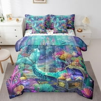Erosebridal Dreamy Fish Tail Bedding Sets Twin Size, Underwater World Comforter Sets with Sheets, Ocean Princess Decor, Reversible