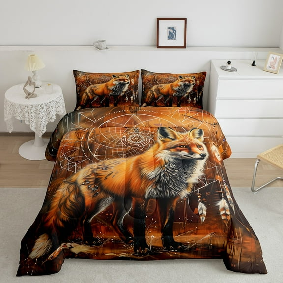 Erosebridal Dreamy Fox Comforter Sets Full Size, Dream Catcher Comforters & Duvets, Bohomian Wildlife Decor, Microfiber 3pcs