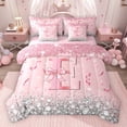 thumbnail image 1 of Erosebridal Dreamy Glitters Print Bedding Comforter Set for Girls, Pink Bling E Letter Full Bedding Set, Pink Reversible 7pcs, 1 of 6