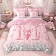 thumbnail image 1 of Erosebridal Dreamy Glitters Print Bedding Comforter Set for Girls, Pink Bling M Letter Full Bedding Set, Pink Reversible 7-Piece, 1 of 6