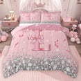 thumbnail image 1 of Erosebridal Dreamy Glitters Print Queen Comforter Set for Girls, Pink Bling L Letter Bedding Comforter Set, Pink Reversible 3 Pieces, 1 Comforter and 2 Pillowcases, 1 of 6