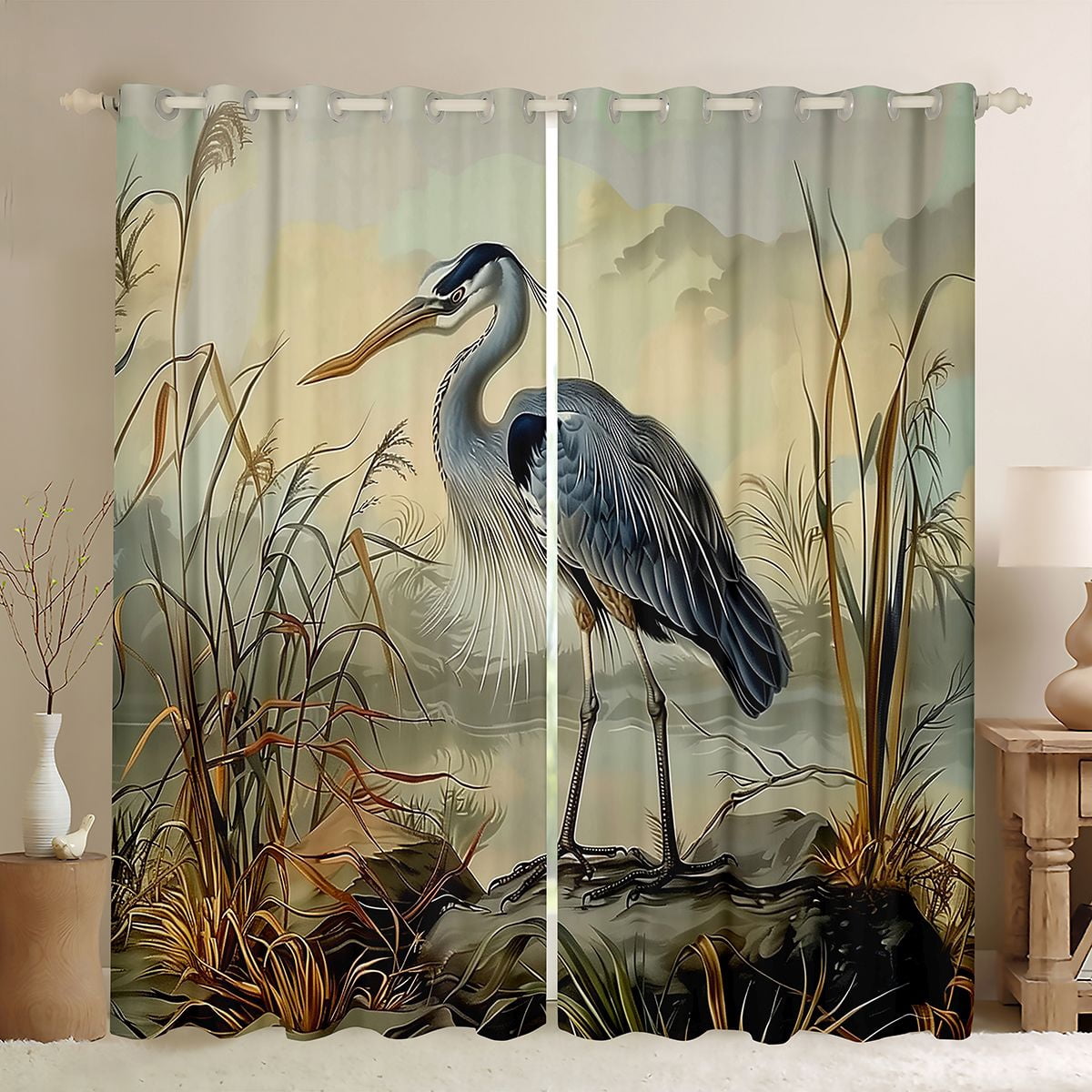 Erosebridal Dreamy Heron Animals Blackout Curtains,Bohemian Wildlife ...