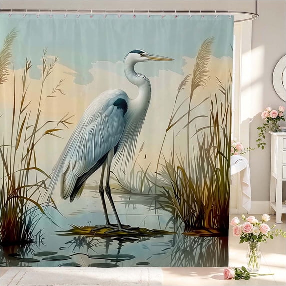 Erosebridal Dreamy Heron Bird Shower Curtain 72Wx72L,Retro Animals Bathroom Curtain,Blue Green