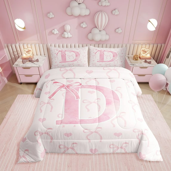 Erosebridal Initial A-Z Bedding Sets with Comforter, Initial Letter D Duvet Insert, Girly Fairly Decor, Reversible 2pcs