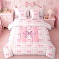 thumbnail image 1 of Erosebridal Dreamy Princess Bow 7pcs Bedding Comforter Set For Kids,Girls Ribbon Bow Initial Letter H Alphabet Queen Bedding Sets,Pink Reversible, 1 of 7