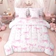 thumbnail image 1 of Erosebridal Dreamy Princess Bow Kids 7 Pieces Bedding Comforter Set,Cute Heart Print Pink Geometric Lines Full Bedding Set,Pink Reversible, 1 of 7