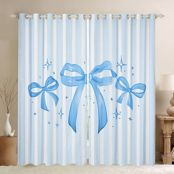 Erosebridal Dreamy Princess Bowknot Black Out Curtains,Blue Bow Ribbon Curtains Pack of 2 (42x63 Each) For Kids