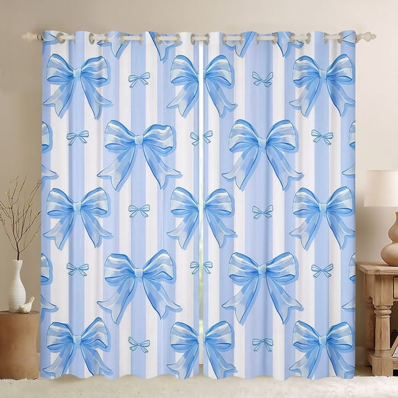Erosebridal Dreamy Princess Bowknot Kids Black Out Curtains,Blue Cute Bowtie Print Curtains Pack of 2 (42x63 Each) For Bow Lover