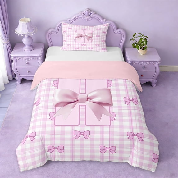 Erosebridal Dreamy Princess Bowknot Twin Bedding For Kids,Girls Ribbon Bow Theme Initial Letter H Duvet Cover Set,Pink Reversible,2-Piece(No Comforter)