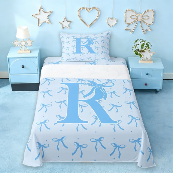 Erosebridal Dreamy Princess Bowknot Twin Sheet Sets,Letter R Monogrammed Bedding For Girls Kids 3 Pieces